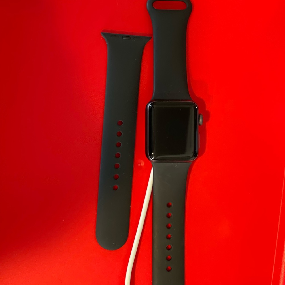 Apple Watch series 3 GPS, 38mm Space Gray Aluminum case with black sport band .